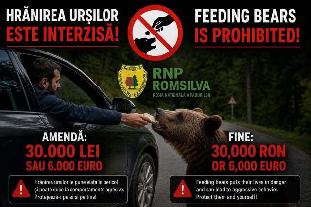 Argeş: Sancţiuni în valoare de 50.000 de lei, date, în ultimele trei săptămâni, unor turişti care au hrănit urşi, în special pe Transfăgărăşan