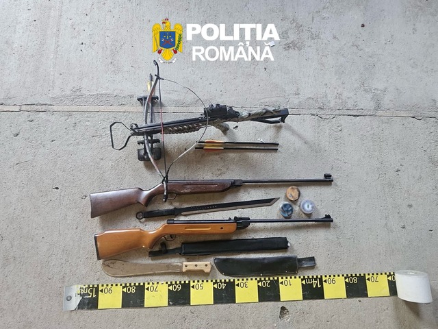 Arad: Săbii, o arbaletă, două arme neletale şi muniţie, descoperite de poliţişti în urma unor percheziţii