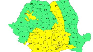 Oltenia, cea mai mare parte a Munteniei şi a zonei montane, sub avertizare cod galben de furtuni / Meteorologii anunţă averse torenţiale, descărcări electrice, intensificări ale vântului, vijelii şi căderi de grindină / Vremea în Bucureşti