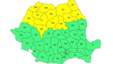 Cod galben de furtuni în Maramureş, cea mai mare parte a Transilvaniei, nordul Crişanei şi al Moldovei / Rafale de vânt de 50-70 de kilometri la oră şi cantităţi de apă ce ajung la 30 de litri pe metru pătrat