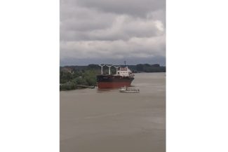O navă cargo sub pavilion Panama a pierdut direcţia şi a avariat un ponton de pasageri în zona municipiului Tulcea – FOTO, VIDEO