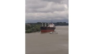 O navă cargo sub pavilion Panama a pierdut direcţia şi a avariat un ponton de pasageri în zona municipiului Tulcea – FOTO, VIDEO