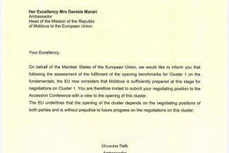 Preşedinţia cipriotă a UE a trimis o scrisoare oficială prin care invită R. Moldova să-şi depună oficial poziţia pentru primul cluster al negocierilor de aderare