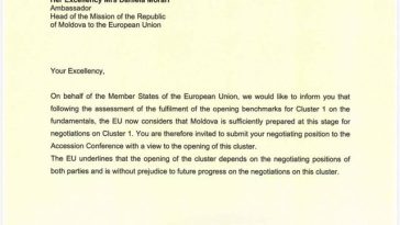 Preşedinţia cipriotă a UE a trimis o scrisoare oficială prin care invită R. Moldova să-şi depună oficial poziţia pentru primul cluster al negocierilor de aderare