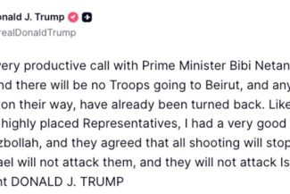 Trump anunţă că Israelul şi Hezbollahul i-au promis o liniştire şi că negocierile cu Iranul continuă