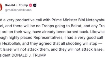 Trump anunţă că Israelul şi Hezbollahul i-au promis o liniştire şi că negocierile cu Iranul continuă