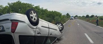 Impact între o maşină şi o căruţă, în Timiş/Autoturismul s-a răsturnat /  Două femei şi un bărbat au fost răniţi / Calul a murit – FOTO