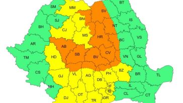 Alerte Cod portocaliu și galben de vreme rea în zone din Transilvania, Moldova, Oltenia și Muntenia, vineri