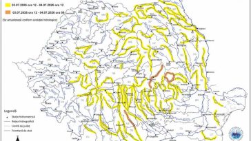 INHGA: Cod galben și Cod portocaliu de inundații în 13 bazine hidrografice și pe râurile din Dobrogea, până sâmbătă la prânz