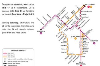 Traseul liniei 54 va fi modificat, începând de sâmbătă; linia de tramvai 47 va fi suspendată temporar