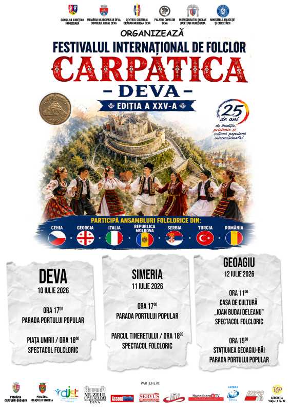 Hunedoara: Festivalul internațional de folclor ”Carpatica” de la Deva aduce în județ ansambluri din șapte țări