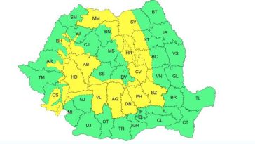 ANM: Atenționări Cod galben de vreme instabilă în aproape jumătate din țară, miercuri și joi