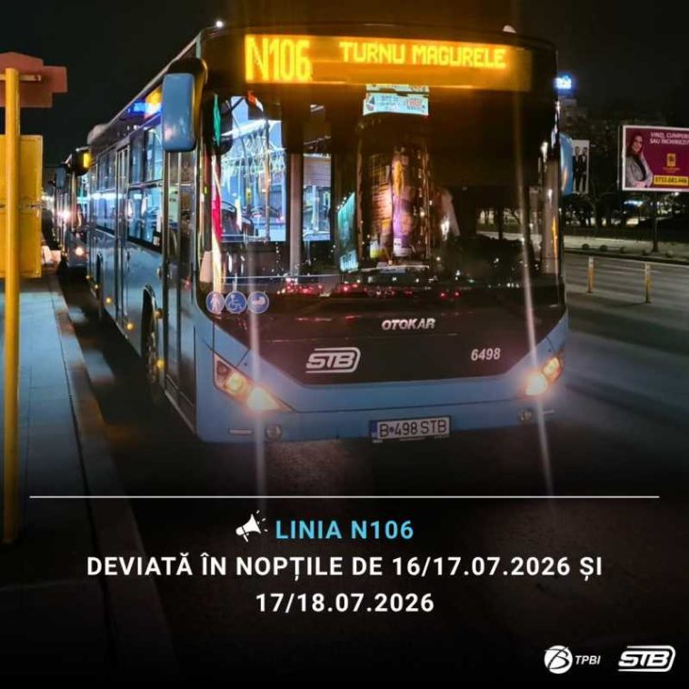 Linia N106, deviată în următoarele două nopți pentru lucrări la pasajul rutier de la intersecția Șoseaua Berceni-Turnu Măgurele