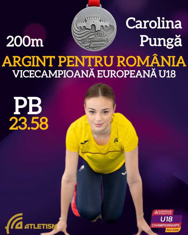 Atletism: Carolina-Andreea Pungă, medaliată cu argint la Europenele Under-18
