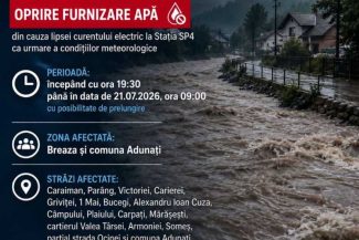 Hidro Prahova: Alimentarea cu apă potabilă, oprită în orașul Breaza și în comuna Adunați din cauza vijeliei