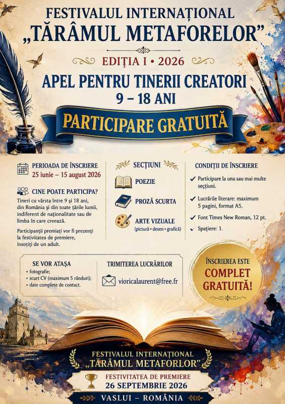 Vaslui: Consiliul Județean sprijină Festivalul ”Tărâmul Metaforelor”, organizat de Asociația ”Le Vent de l’Est”
