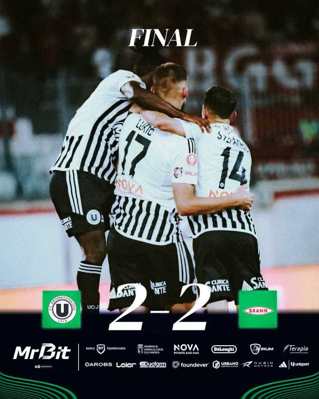 Fotbal: Universitatea Cluj a smuls egalul cu Brann Bergen (2-2), în turul al doilea preliminar al Conference League
