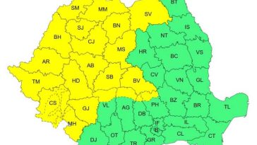 Alerte Cod galben de intensificări ale vântului și averse torențiale în mai multe zone din țară, luni