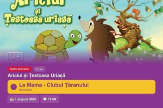 ‘Ariciul și Țestoasa Uriașă’, spectacol de teatru interactiv pentru copii – sâmbătă, la Clubul Țăranului – La Mama