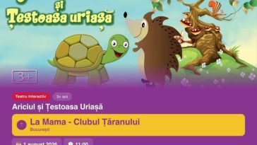 ‘Ariciul și Țestoasa Uriașă’, spectacol de teatru interactiv pentru copii – sâmbătă, la Clubul Țăranului – La Mama