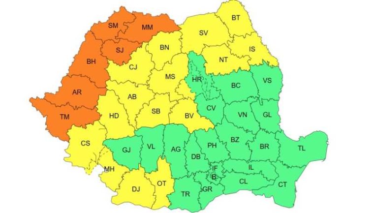 Cod portocaliu de caniculă în 6 județe, de sâmbătă dimineața, până duminică dimineața; Cod galben în 16 județe