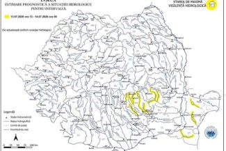 Risc de inundaţii pe râuri din şase judeţe, până marţi dimineaţă