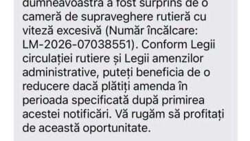 Avertisment cu privire la mesaje SMS care folosesc în mod fraudulos numele Ministerului Transporturilor – Destinatarii sunt anunţaţi că ar fi circulat cu viteză peste limita legală şi sunt îndemnaţi să acceseze un link pentru plată sau contestaţie