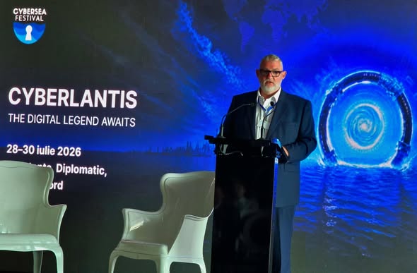 Adrian-Victor Vevera, directorul general al ICI Bucuresti, vorbind la deschiderea CyberSea Festival 2026 pe tema colaborarii in securitate cibernetica