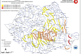 Hidrologii au emis avertizare Cod roşu în Tulcea şi nordul judeţului Constanţa/ Coduri portocaliu şi galben în mai multe zone din ţară