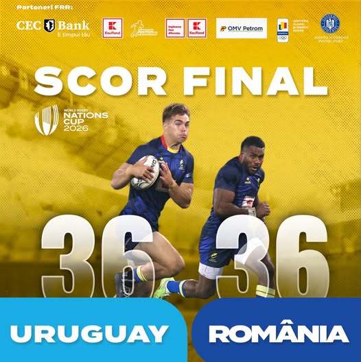 Rugby: România a terminat la egalitate, scor 36-36, cu Uruguay, în al doilea meci din World Rugby Nations Cup