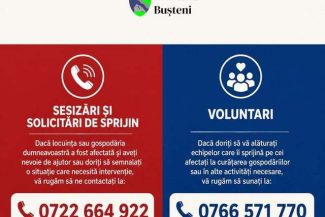 Numere de telefon puse la dispoziţia cetăţenilor din staţiunea Buşteni, afectată grav de o viitură care „a măturat” totul în cale/ Oamenii pot cere ajutor pentru curăţarea gospodăriilor inundate sau se pot alătura echipelor de voluntari