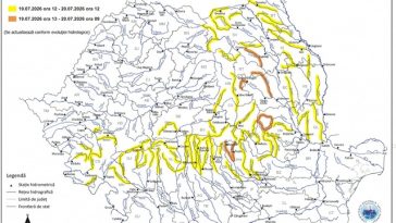 Avertizări cod portocaliu şi cod galben pentru cursuri de apă din mai multe judeţe, începând de duminică până luni dimineaţă