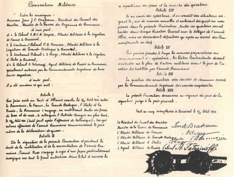 FRAGMENT DE ISTORIE: 110 ani de la semnarea Convenției de alianță politică și militară dintre România și Antanta (4 august)