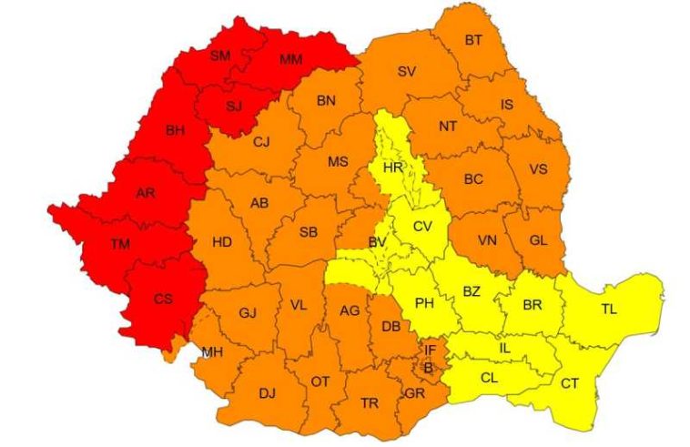 Cod roșu de caniculă în șapte județe; Cod portocaliu în trei sferturi din țară, până vineri dimineața