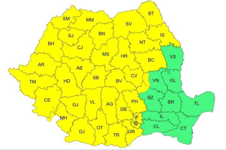 Cod galben de vreme călduroasă în 12 județe, în zilele următoare