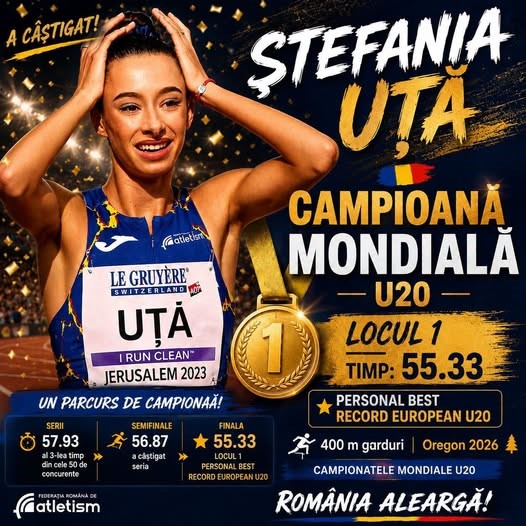 Atletism: Alexandra Ștefania Uță, medaliată cu aur la Mondialele U20 în proba de 400 m garduri