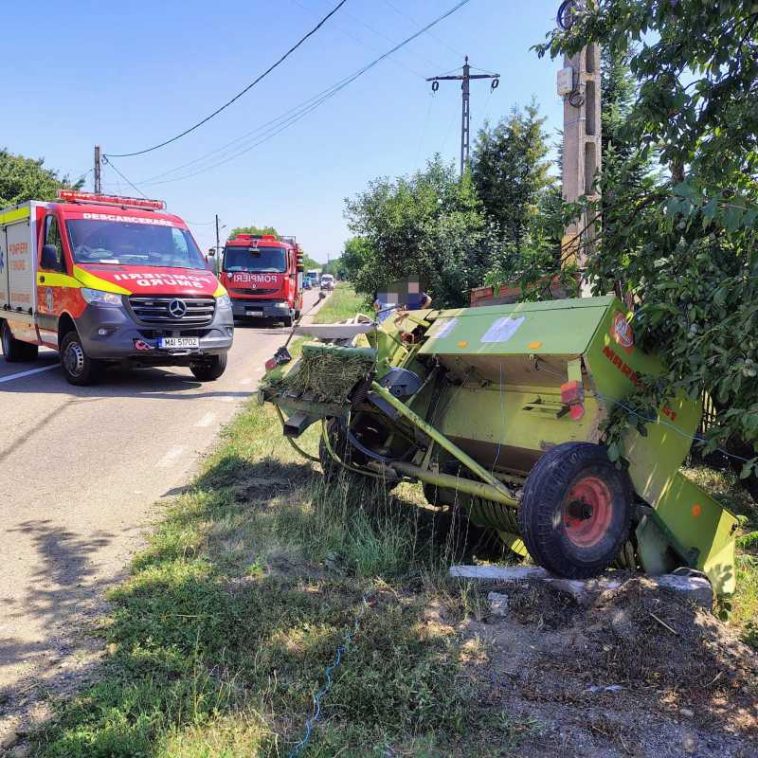 Neamț: Trei persoane rănite într-un accident la Căciulești, în care au fost implicate un tractor și un autoturism