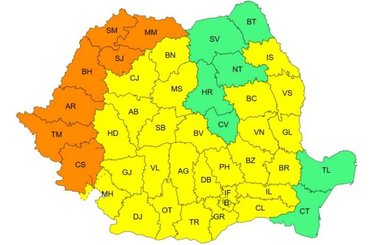 Cod portocaliu de caniculă în Caraș-Severin, Timiș, Arad, Bihor, Satu Mare, Sălaj și Maramureș, până miercuri dimineața