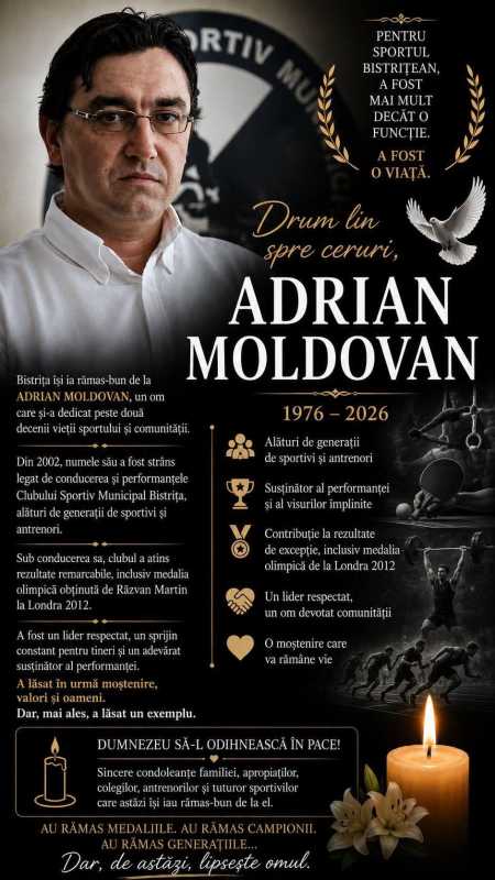 Bistrița-Năsăud: A murit directorul CSM Bistrița, Adrian Moldovan (50 de ani)