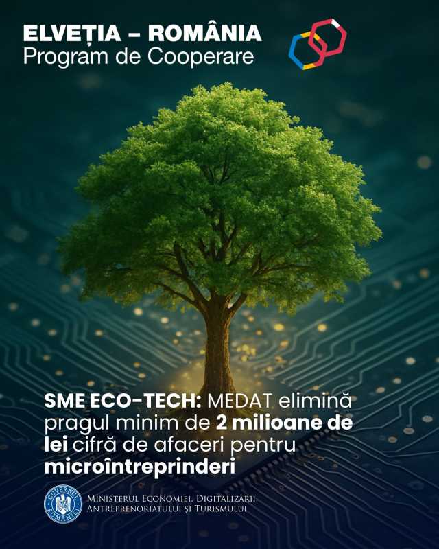 MEDAT elimină din Programul SME Eco-Tech condiția privind cifra de afaceri de două milioane de lei