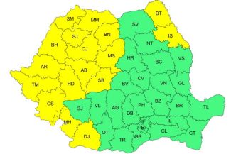ANM: 17 județe sub Cod galben de temperaturi deosebit de ridicate pe parcursul zilei de luni