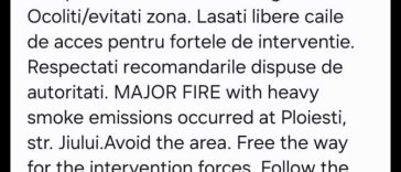 Prahova: Incendiu cu degajări mari de fum la o hală cu deșeuri și mase plastice; a fost emis mesaj RO-ALERT