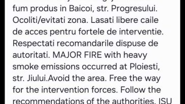 Prahova: Incendiu cu degajări mari de fum la o hală cu deșeuri și mase plastice; a fost emis mesaj RO-ALERT