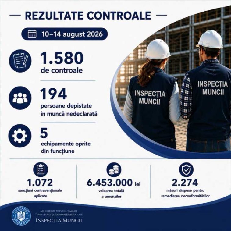 Inspecția Muncii a aplicat amenzi de aproape 6,5 milioane de lei în cinci zile