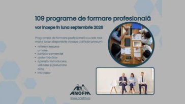 ANOFM: 109 programe de formare profesională vor începe în sptembrie 2026, la nivel național