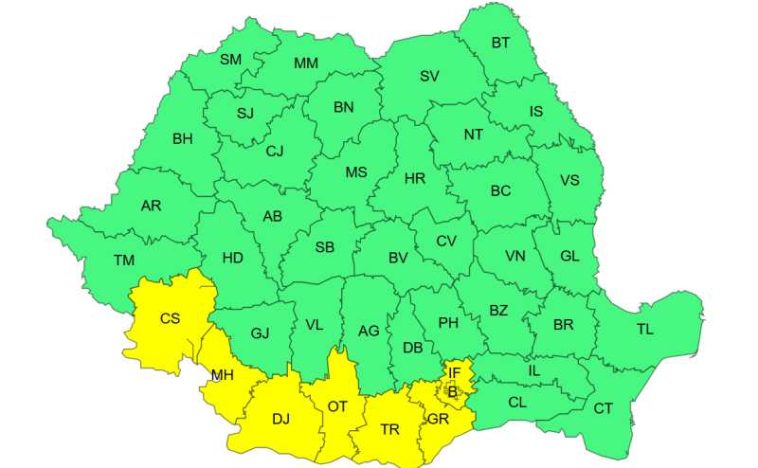 ANM: Atenționări Cod galben de caniculă în opt județe și în București, luni și marți