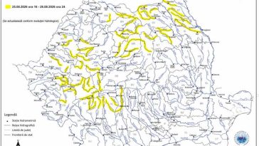 INHGA: Cod galben de viituri pe râuri din 19 județe, până miercuri la miezul nopții