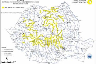 INHGA: Cod galben de inundații pe râuri din 17 bazine hidrografice, până joi dimineața