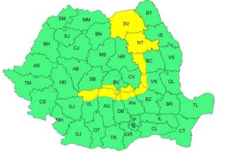 ANM: Cod galben de averse și vijelii în zone din zece județe, pe parcursul zilei de duminică