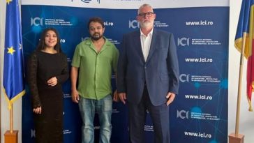 Adrian-Victor Vevera, directorul general al ICI București, în discuții cu delegația AI Turing Technologies la sediul institutului privind securitatea cibernetică și platformele cyber range